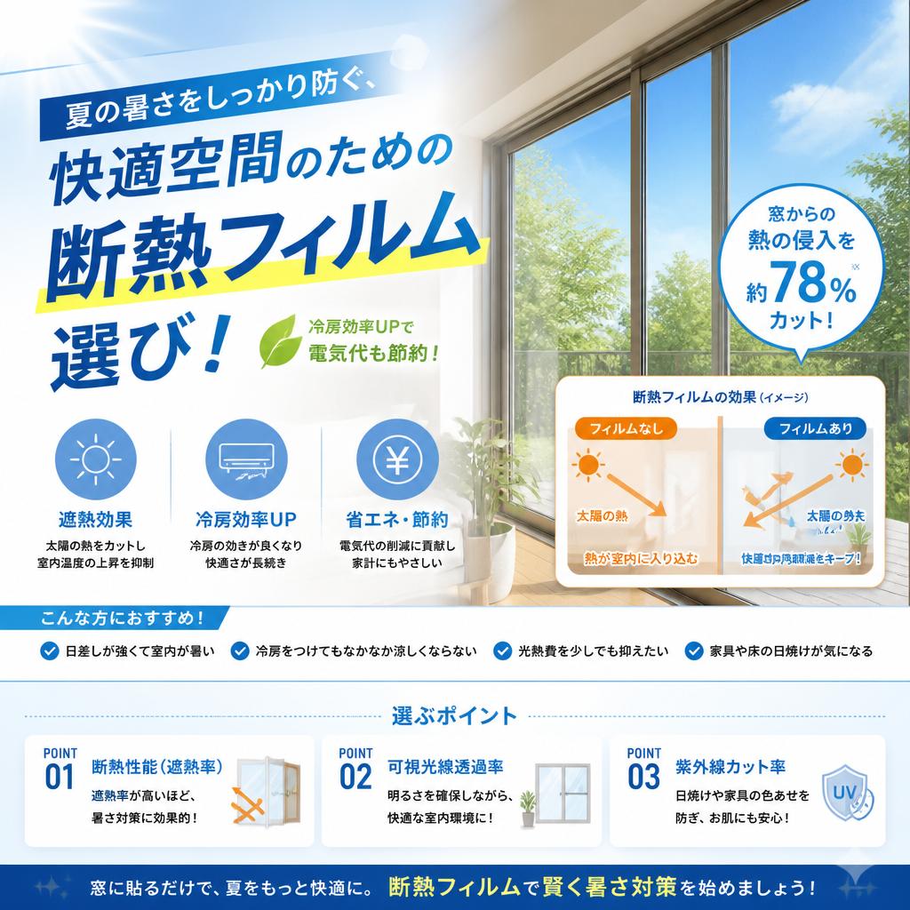 夏の暑さをしっかり防ぐ、快適空間のための断熱フィルム選び！
