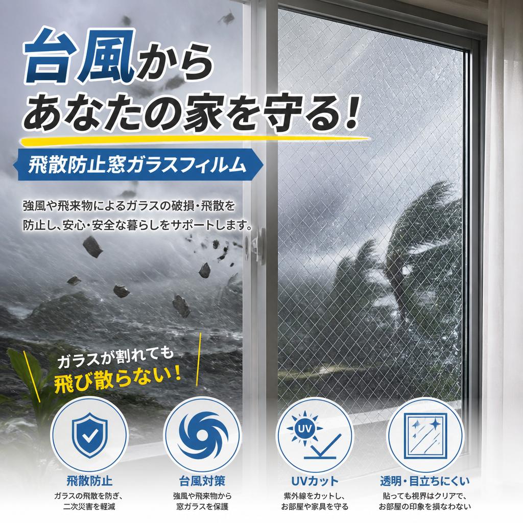台風からあなたの家を守る！飛散防止窓ガラスフィルム