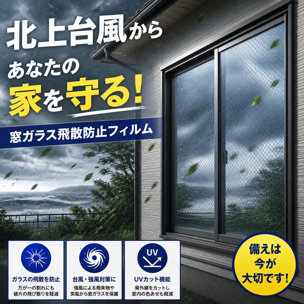 北上台風からあなたの家を守る！窓ガラス飛散防止フィルム